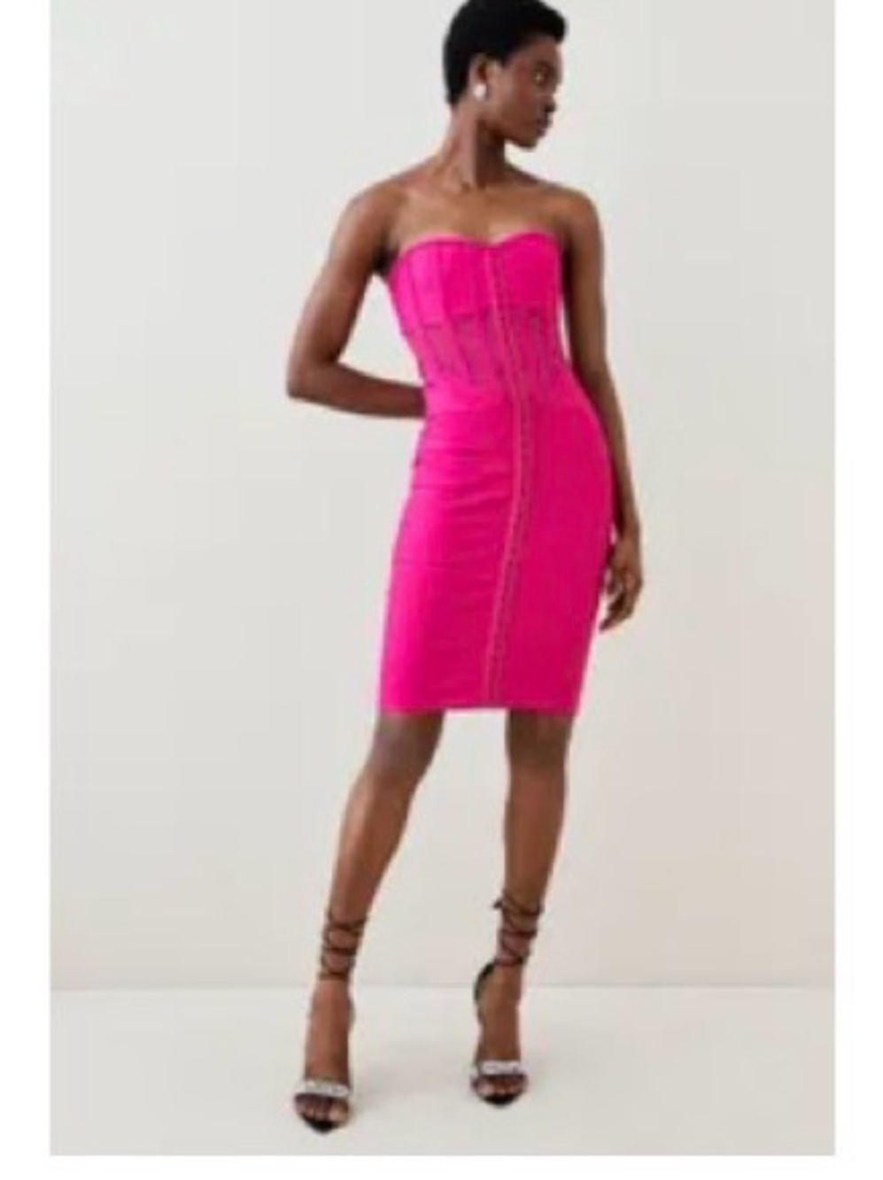 Karen Millen Hot Pink Strapless Corset Midi Dress